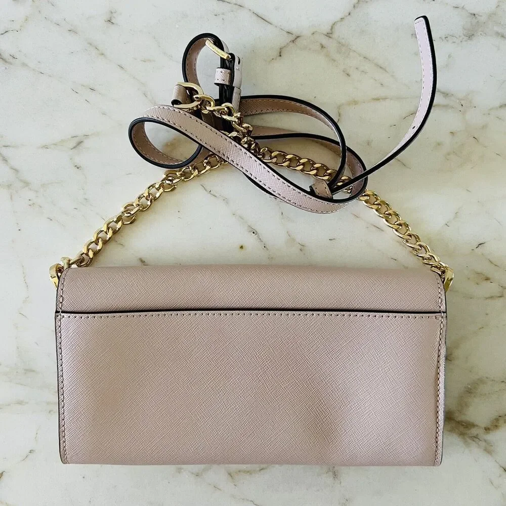 MICHAEL KORS Jet Set Charm Soft Pink Leather Wallet On A Chain Crossbody Bag